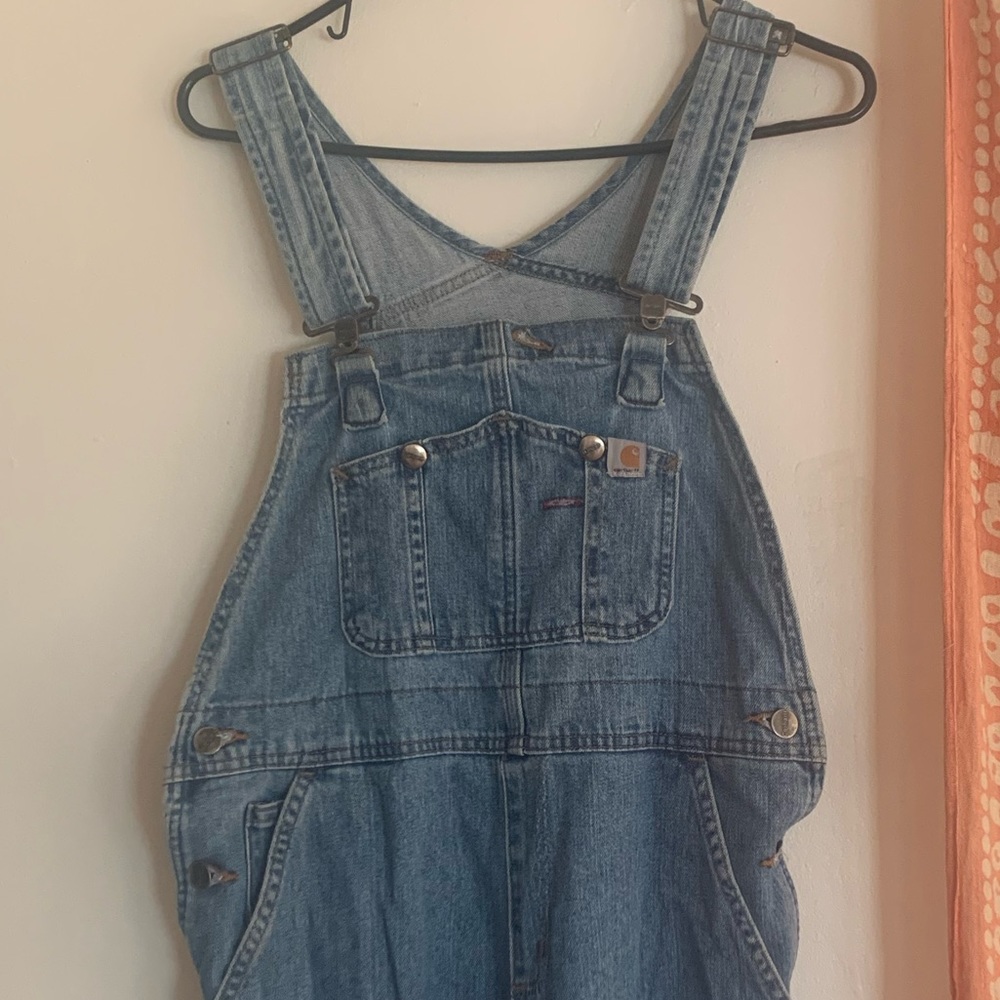 Carhartt cropped light wash denim overalls